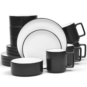 Colortex Stone 16-Piece (Black) Porcelain Stax Dinnerware Set, Service for 4