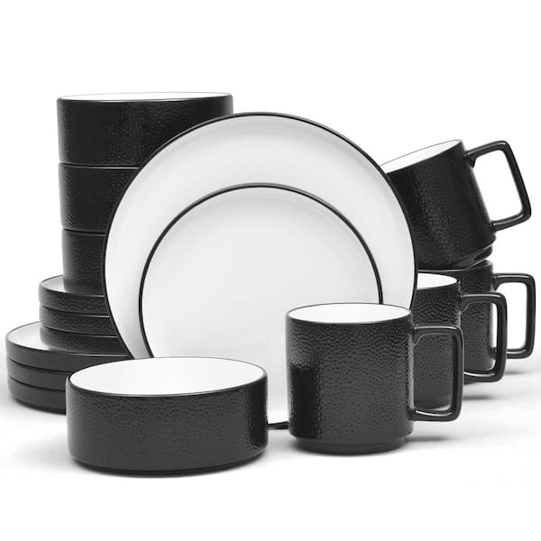 Colortex Stone 16-Piece (Black) Porcelain Stax Dinnerware Set, Service for 4