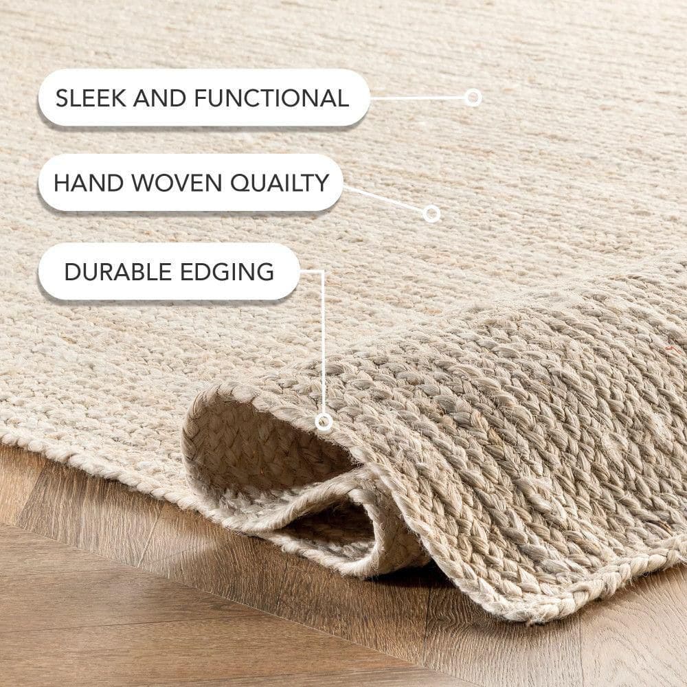 Handmade Off-White Braided Jute Rectangular Area Rug