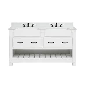Wellford 61 in. W x 22 in. D x 35 in. H Double Sink Freestanding Bath Vanity in White with White Engineered Stone Top