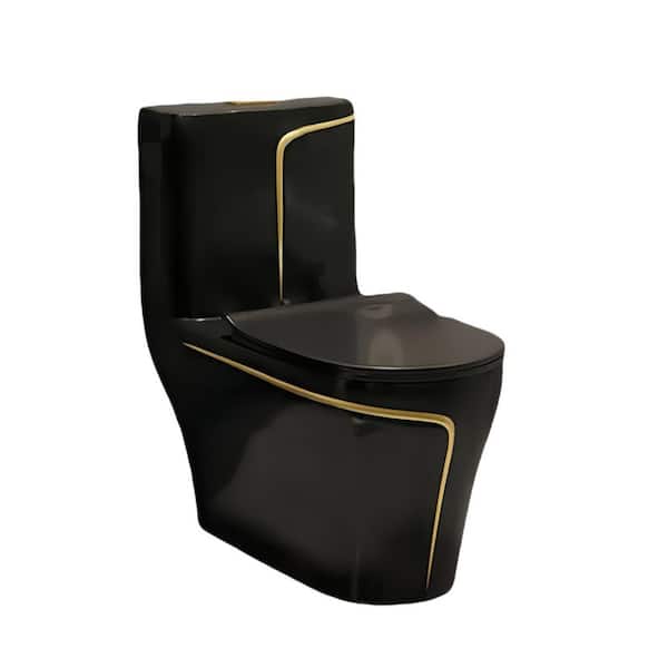 12 inch Rough In 1.85 gal. Dual Flush GPF Elongated 1-Piece Toilet in Black Seat Included