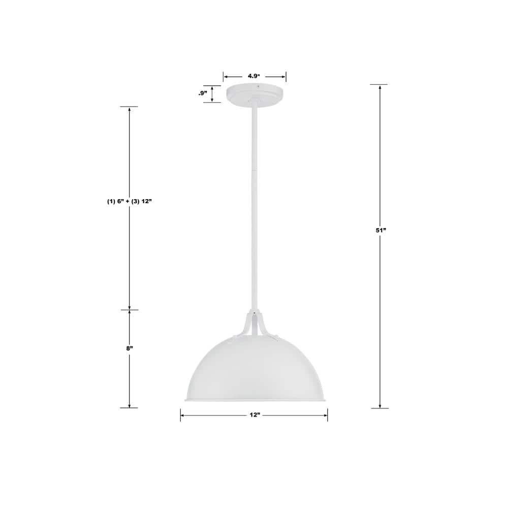 Farmhouse Matte Black and White Crystal Bowl Pendant Light