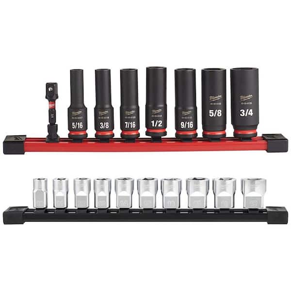 Milwaukee SHOCKWAVE Impact Duty 3/8 in. SAE Deep Impact Rated Socket Set w/3/8 in. Metric Low Profile 6-Point Sockets (18-Piece)