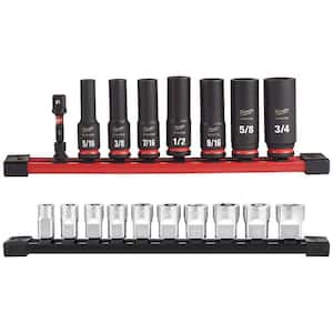 SHOCKWAVE Impact Duty 3/8 in. SAE Deep Impact Rated Socket Set w/3/8 in. Metric Low Profile 6-Point Sockets (18-Piece)