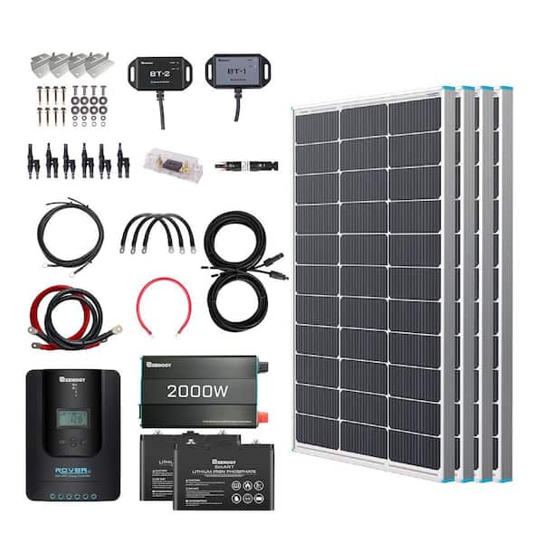 400-Watt Solar Panel Kit 12 Volt with Two 100Ah Deep-Cycle AGM / LiFePO4 Batteries