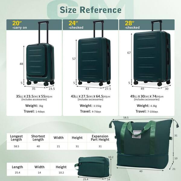 LIVACA 5-Piece Dark Green Hardside Expandable Luggage Set with