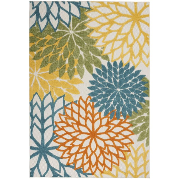 Blue, Yellow 5 ft. x 7 ft. Woven Polypropylene Indoor/Outdoor Area Rug