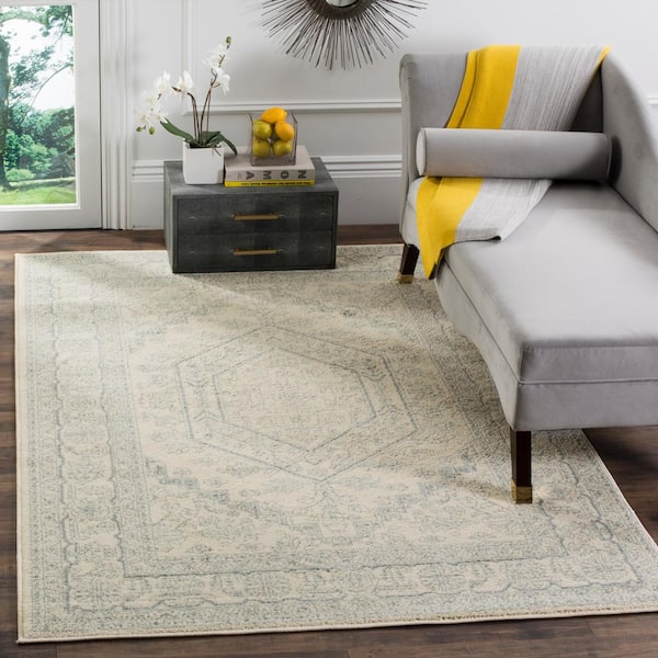 Adirondack Ivory/Slate 6 ft. x 9 ft. Border Medallion Area Rug