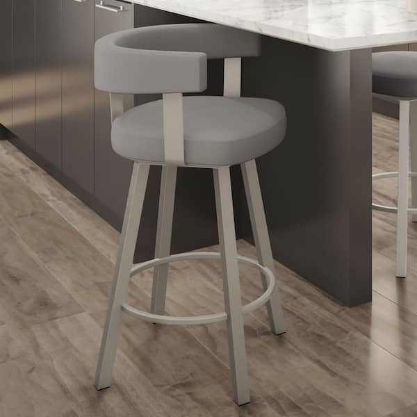 Amisco Parker 26 in. Taupe Grey Faux Leather / Matt Light Grey Metal Swivel Counter Stool