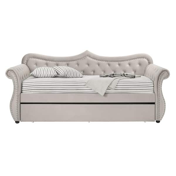 Acme Furniture Adkins 38 in. x 80 in. Beige Velvet Trundle Daybed