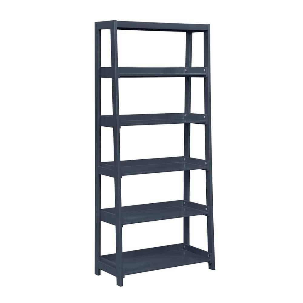 Lazzara Eliza 67 in. Tall Navy Blue Wood 5 Fixed Shelves Bookcase