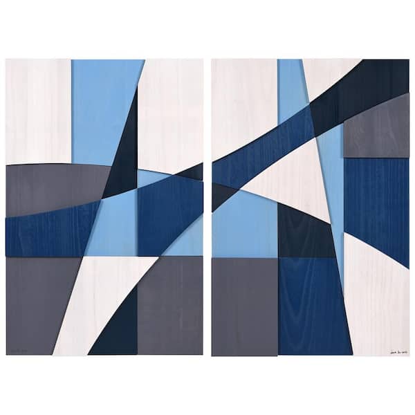 36 in. x 24 in. Each Whispers of Blues I and II Hand Made and Hand Finished Solid Paulownia Wood Abstracts Wall Art Set