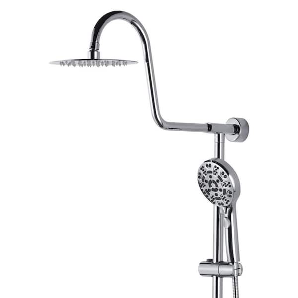 Rustic 7-Spray Round High Pressure Wall Bar Shower Kit with Handheld Shower Head in Polished Chrome