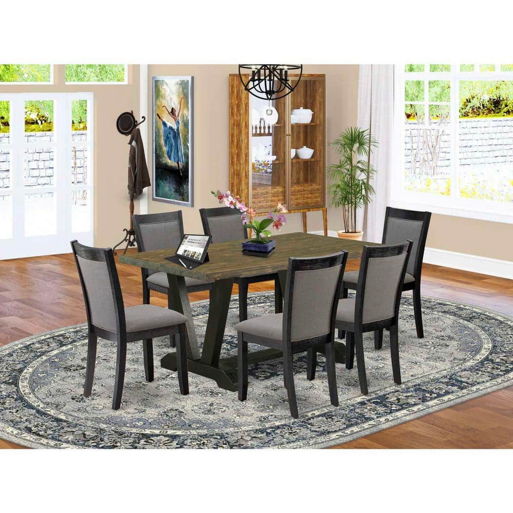 7-Piece Distressed Jacobean Finish Solid Wood Top Dining Table with 6 Chairs with Lattice Back price history on PriceWatchPro