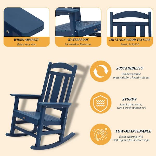 Clihome HIPS Plastic Presidential Outdoor Rocking Chair with High