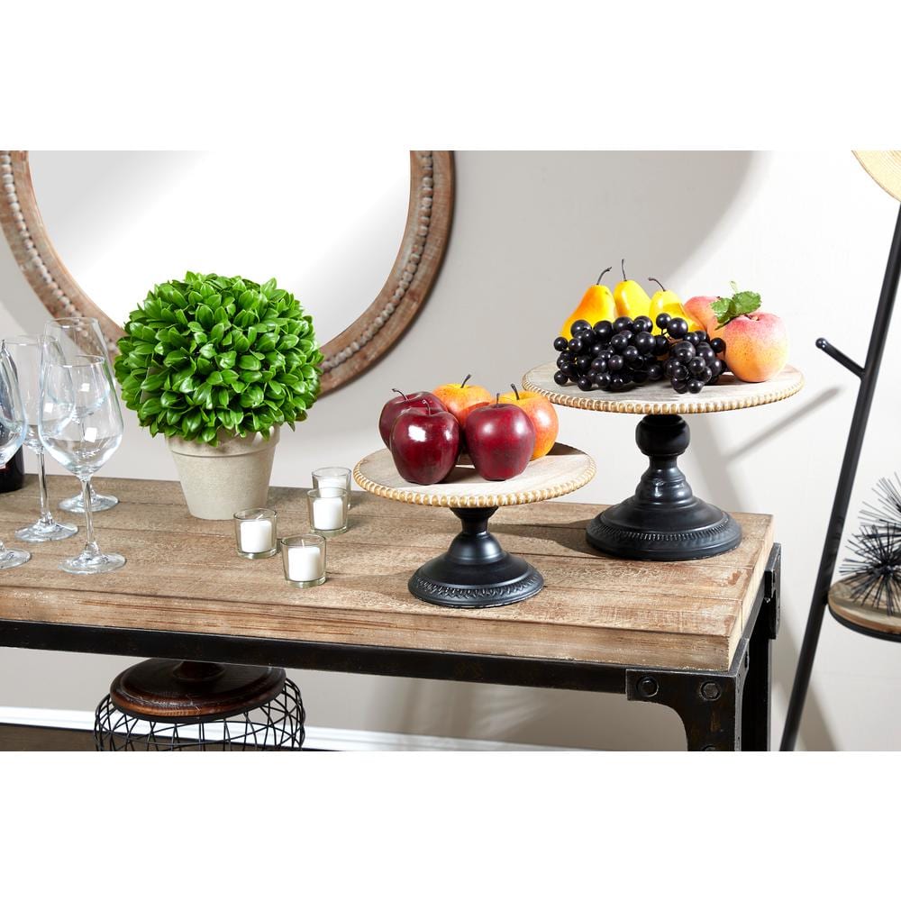 Light Brown Decorative Cake Stand with Black Base (Set of 2)