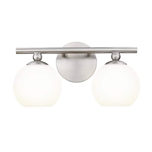 Unbranded Neoma 13.5 in. 2 Light Brushed Nickel Vanity Light with Opal Etched Glass Shade with No Bulbs Included