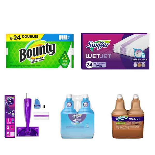 White Select-A-Size Paper Towels, Wet Jet Pad Refill (24-Count), Starter Kit, Multi-Surface Solution (4-Pack)