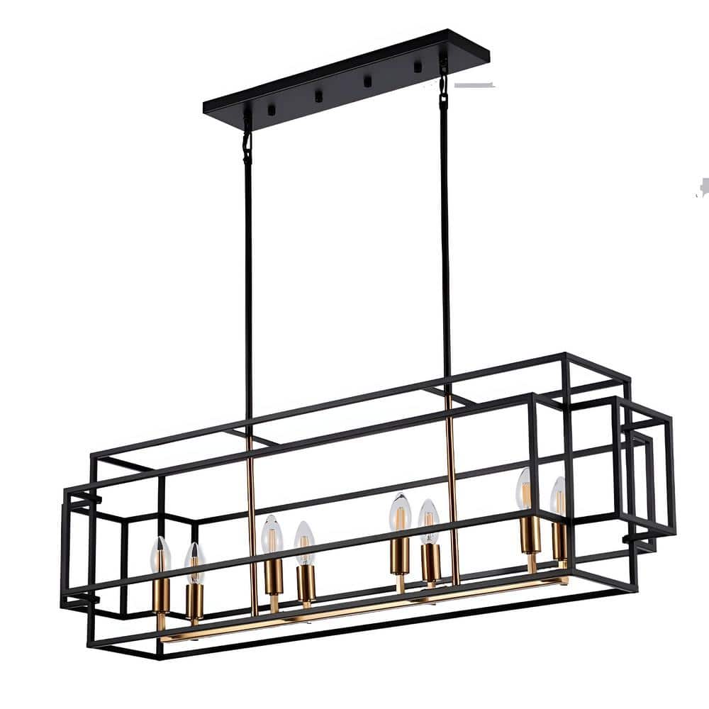 Lisett 8-Light Polished Brass and Black Linear Chandelier for kitchen Islan