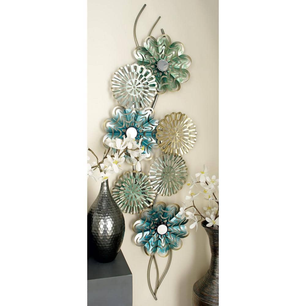 Blue and Gold Floral Metal Wall Decor, 71"