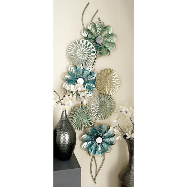 Litton Lane 21 in. x 71 in. Metal Multi Colored Floral Wall Decor