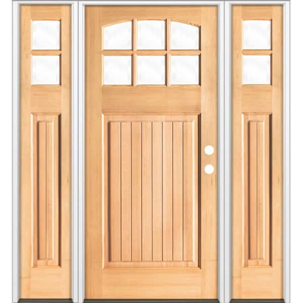 64 in. x 80 in. Craftsman Arch LH 1/4 Lite Clear Glass Clear Stain Hemlock Prehung Front Door with DSL