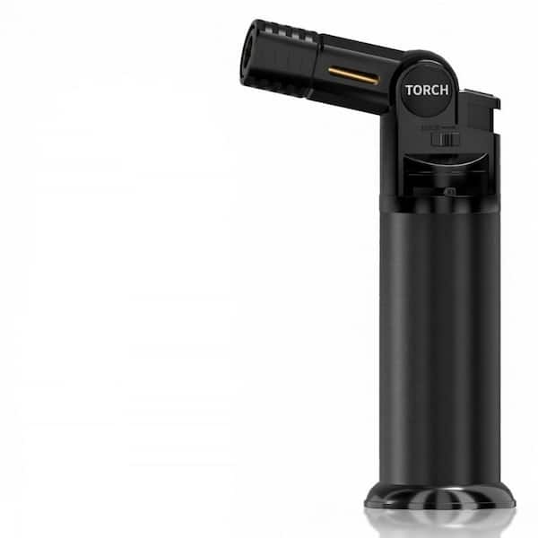 Refillable Butane Torch Lighter Adjustable Jet Flame Head Angle Safety Lock Windproof Metal Black Culinary Blow Torch