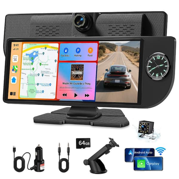 10.26 in HD Touch Screen Car Stereo, with CarPlay, Android Auto, Black Built-in Clock, Dual Cameras