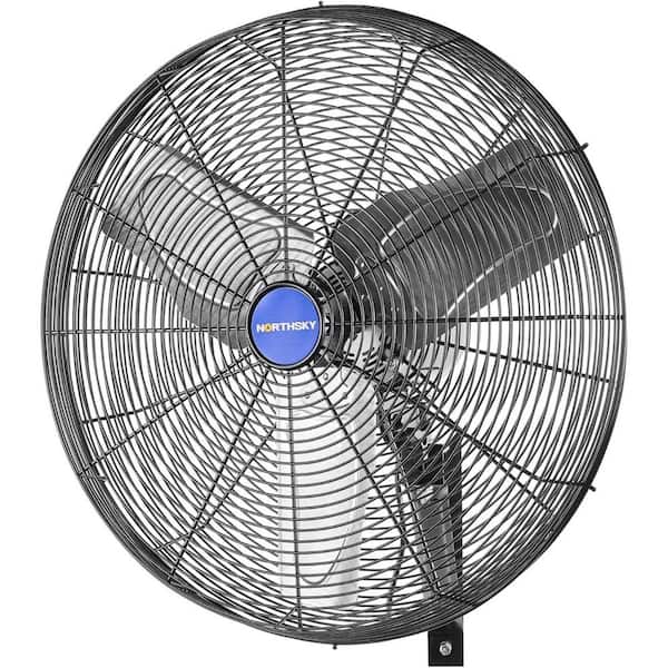 24 in. 2 Speeds Non Oscillating Wall Mount Fan in Black with 5,450 CFM, 1/4 HP Motor, 45° Tilt for Warehouse/Factory