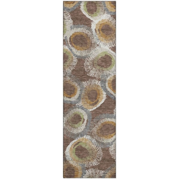 Mayfield Premium Machine Washable Abstract AMF2278 Brown 2 ft. x 7 ft. Runner Rug