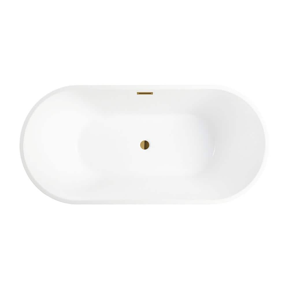 White and Titanium Gold Freestanding Acrylic Soaking Bathtub