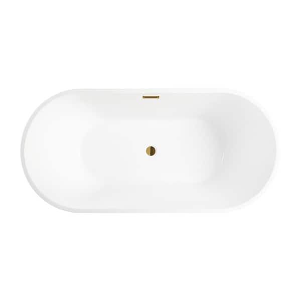 Vanity Art Bordeaux 67 in. Acrylic Flatbottom Freestanding Bathtub in White/Titanium Gold