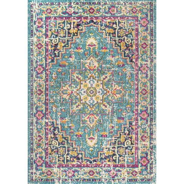 Brooklyn Geometric Medallion Blue/Multi 5 ft. x 8 ft. Area Rug