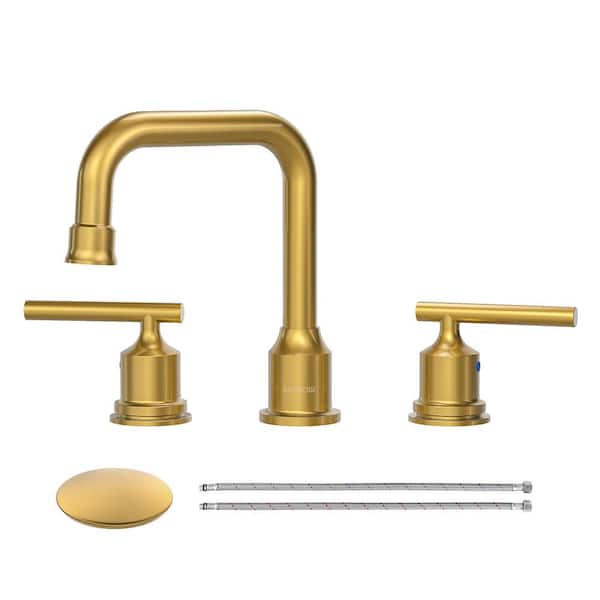 8 in. Widespread Double Handle Bathroom Faucet with Drain Kit in Gold