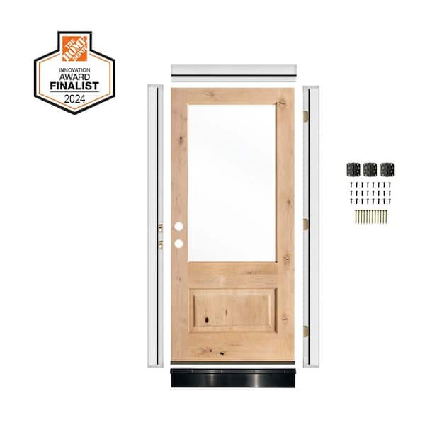 DIY 36 in. x 80 in. Knotty Alder RightHand 3/4 Lite Clear Glass Unfinished Wood Front Door Kit w/ Quick Assemble Jamb