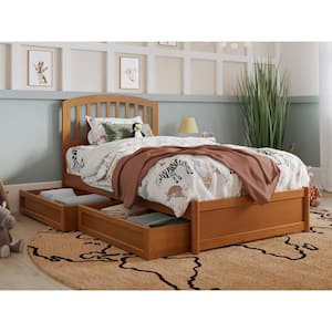 Lucia Light Toffee Natural Bronze Solid Wood Frame Twin Platform Bed with Panel Footboard Storage Drawers