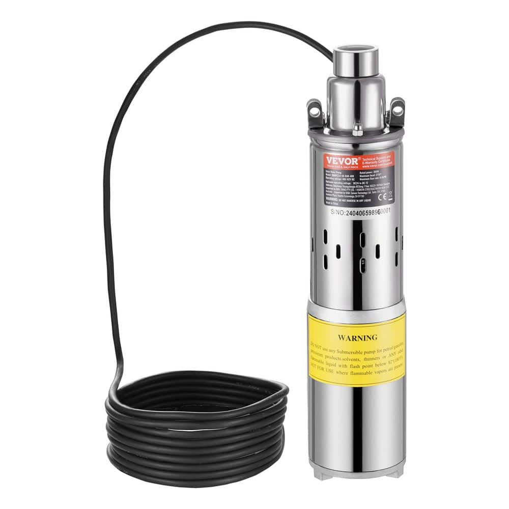 VEVOR 1/2 HP Solar Submersible Deep Well Pump 48-Volt DC 369W 8.4 GPM 273 ft. Max Submersion 65.6 ft. Water Pump for Well