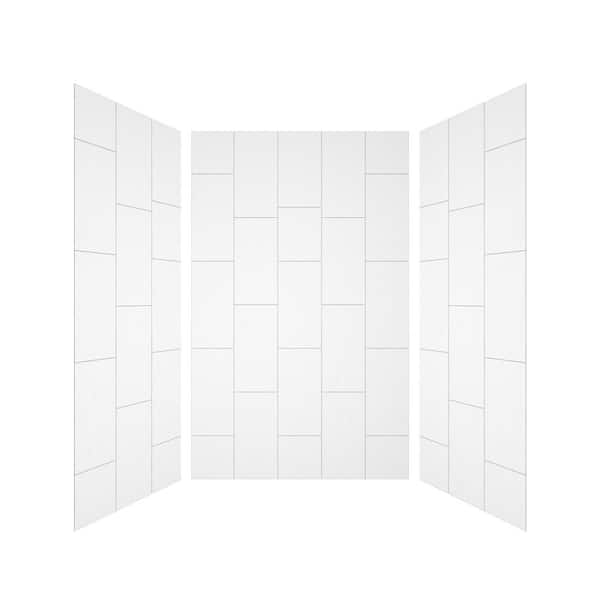 Boyel Living 60 in. W 96 in. H 3 Piece Glue Up Solid Surface Alcove Shower Wall Set in White Subway Tile