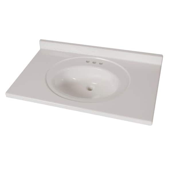 37 in. W x 22 in. D Cultured Marble White Round Single Sink Vanity Top in White