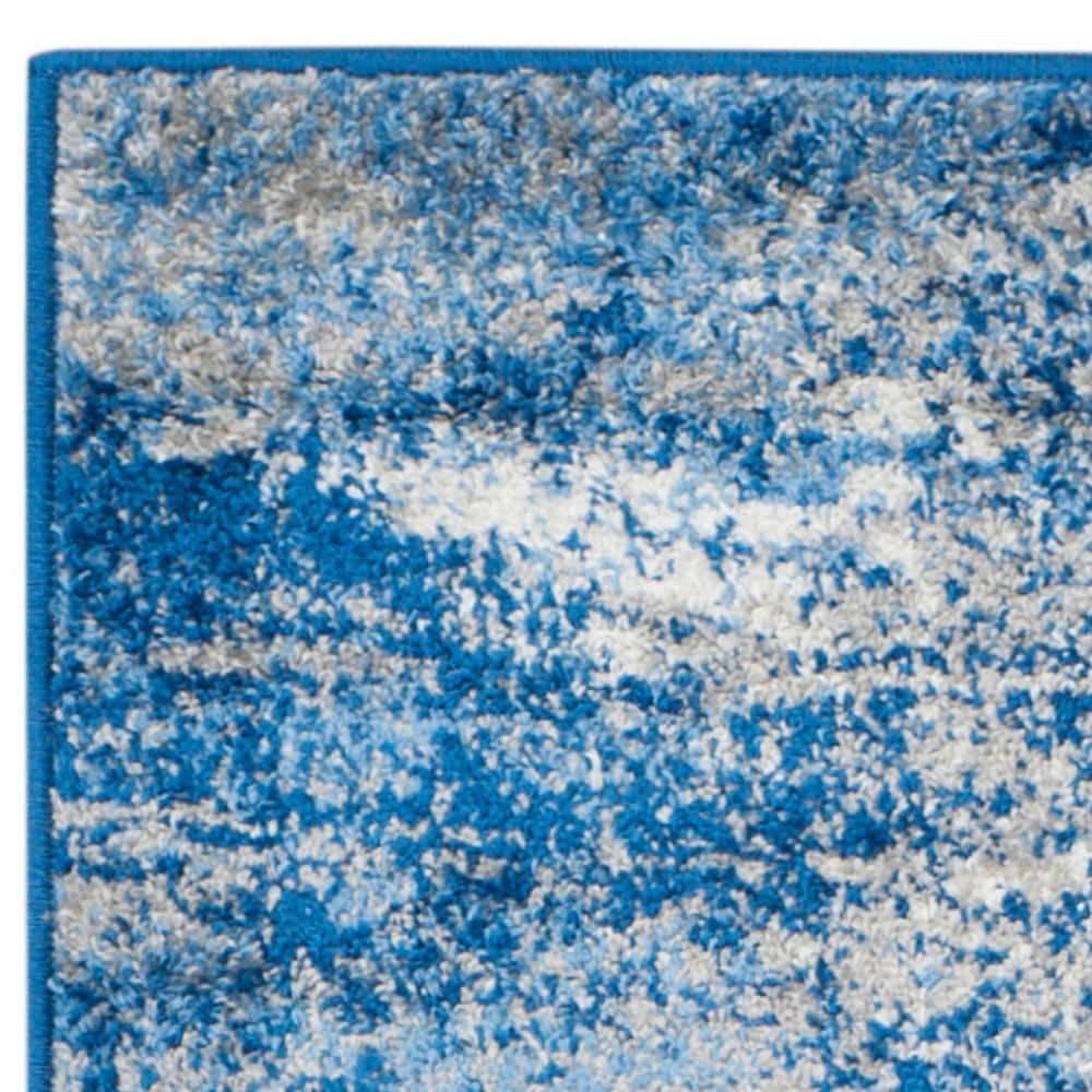 Silver and Blue Abstract Synthetic Runner Rug