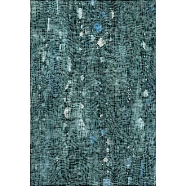 Mayfield Premium Machine Washable Abstract AMF2092 Teal 10 ft. x 14 ft. Area Rug