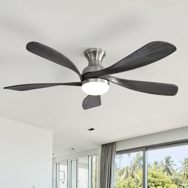 Sofucor 52 in.Indoor Flush Mount Smart Nickel LED Ceiling Fan with 5-Reversible Wood Blades, 6-Speed DC Remote and APP Control