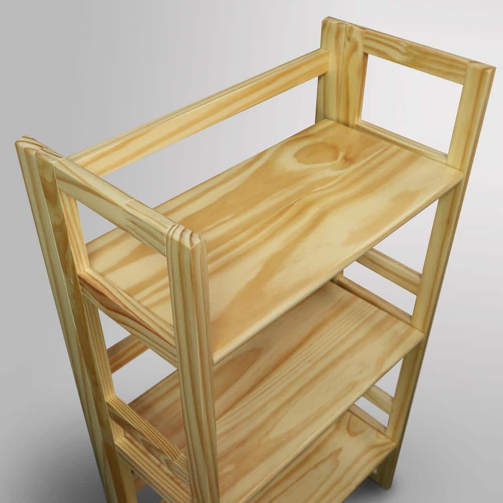 Natural Finish Solid Wood 3-Shelf Folding Bookcase