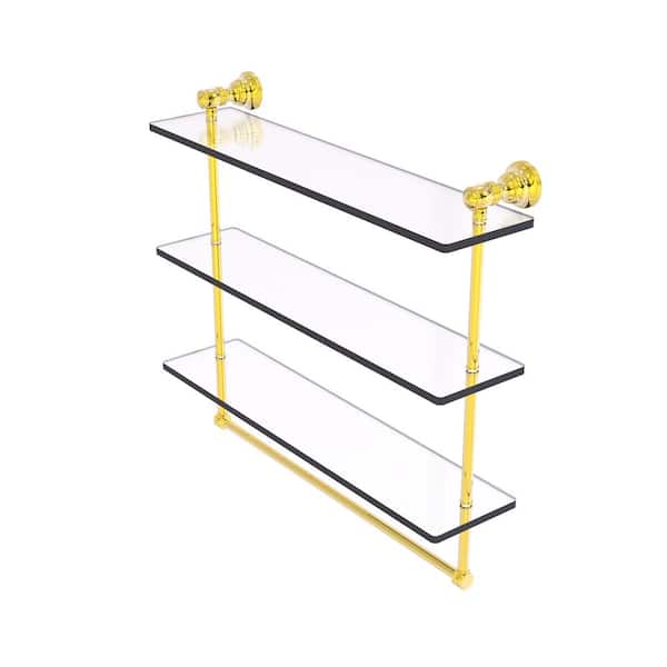 Allied Brass Carolina Collection 22 in. x 19.7 in. H x 5.54 in. D Brass Rectangular Triple Glass Shelf w/ Towel Bar in Brushed Bronze
