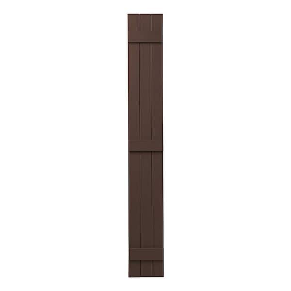 Ply Gem 11 in. x 81 in. Polypropylene Plastic 3-Board Closed Board and Batten Shutters Pair in Terra Brown