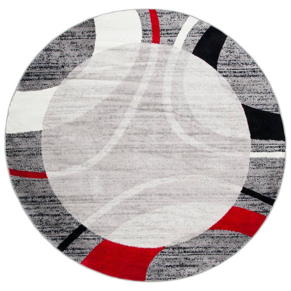 Skyler 7 ft. x 7 ft. Gray/Red Geometric Border Round Area Rug price history on PriceWatchPro