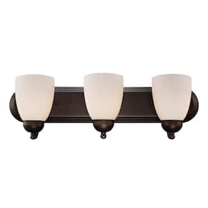 Clayton 24 in. 3-Light Oil Rubbed Bronze Bathroom Vanity Light Fixture with Frosted Glass Shades