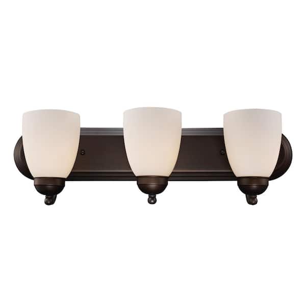 Bel Air Lighting Clayton 24 in. 3-Light Oil Rubbed Bronze Bathroom Vanity Light Fixture with Frosted Glass Shades