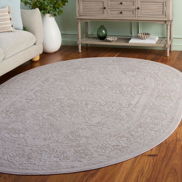 Reflection 6 ft. x 8 ft. Oval Creme/Ivory Border Floral Area Rug