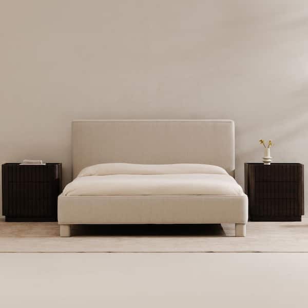 Knox Light Gray Plywood Frame King Platform Bed with Rounded Edges and Soft Upholstery